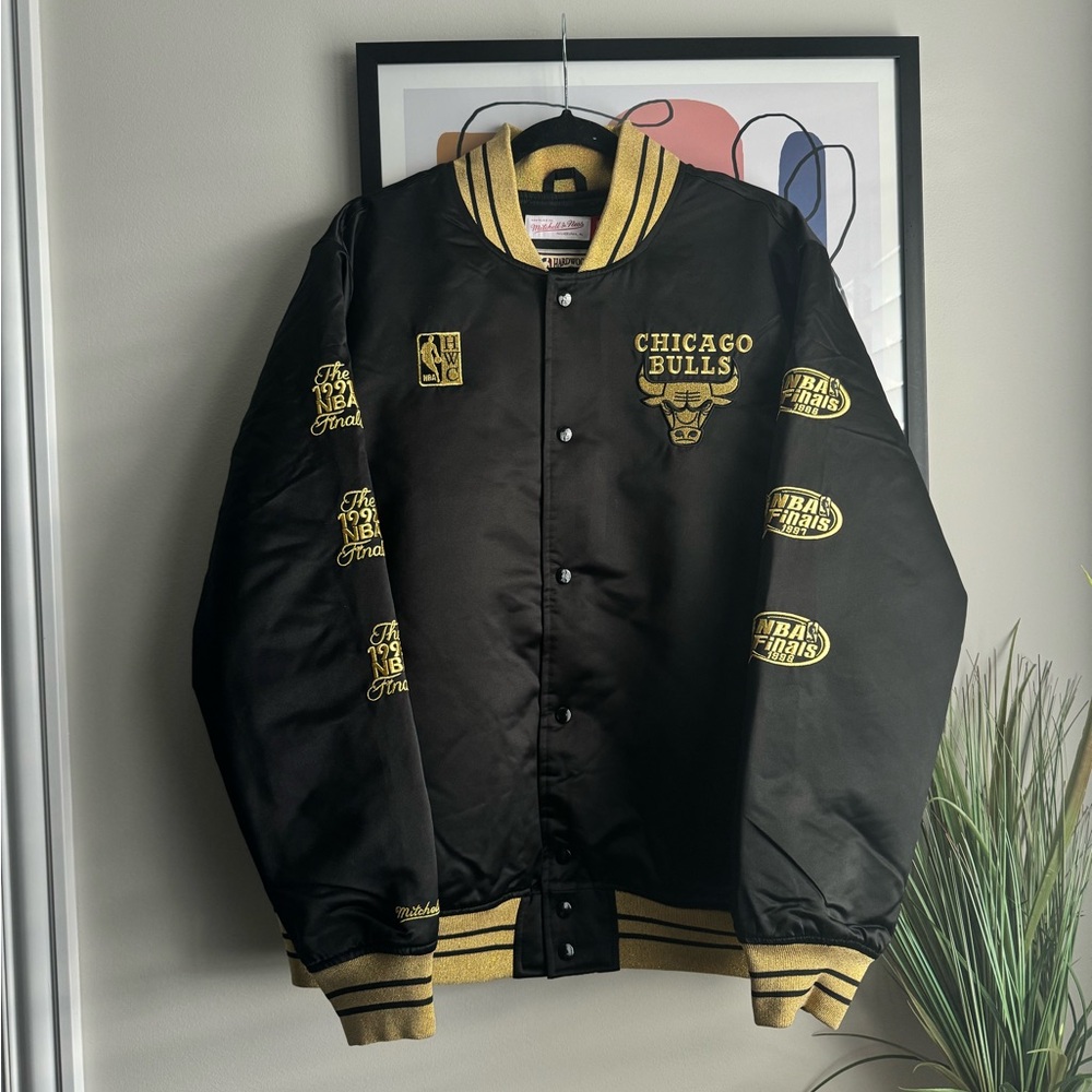 Mitchell & Ness Chicago Bulls Black and Gold Bomber Jacket